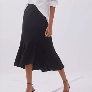 Anthropologie Black Satin Midi Slip Skirt